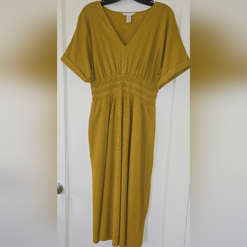 London Times Mustard Midi Dress with Pockets